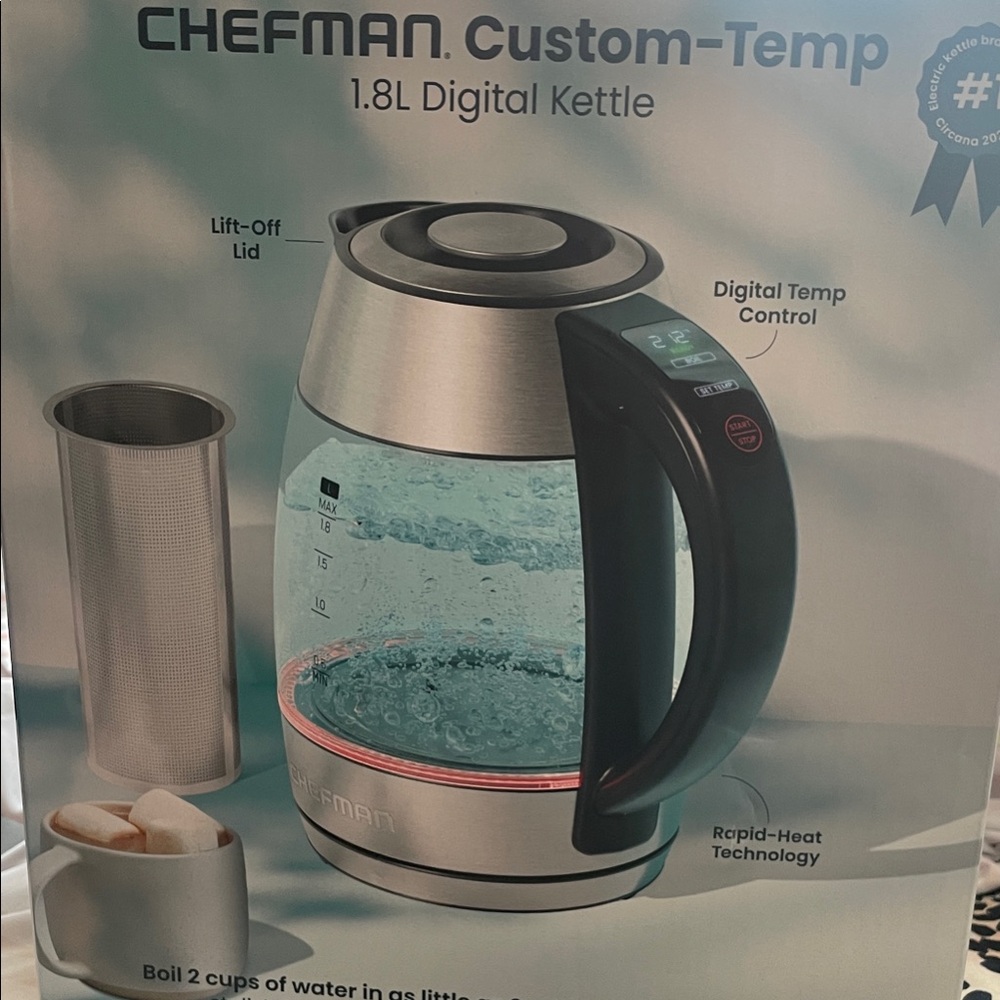 Chefman Custom-Temp 1.8L Digital Kettle - Silver and Black